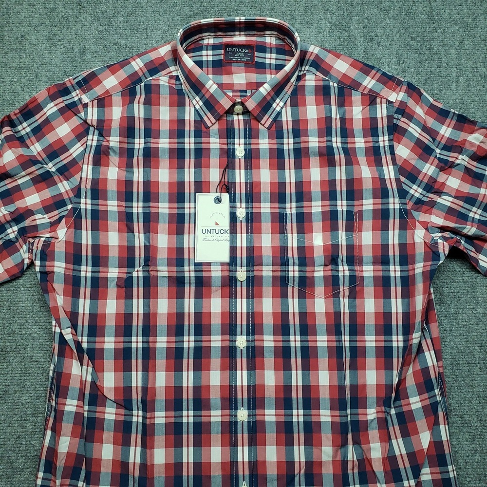 UNTUCKit Navarro Shirt Mens LT Slim Red White Blue Button Up Long Sleeve New - Picture 2 of 11